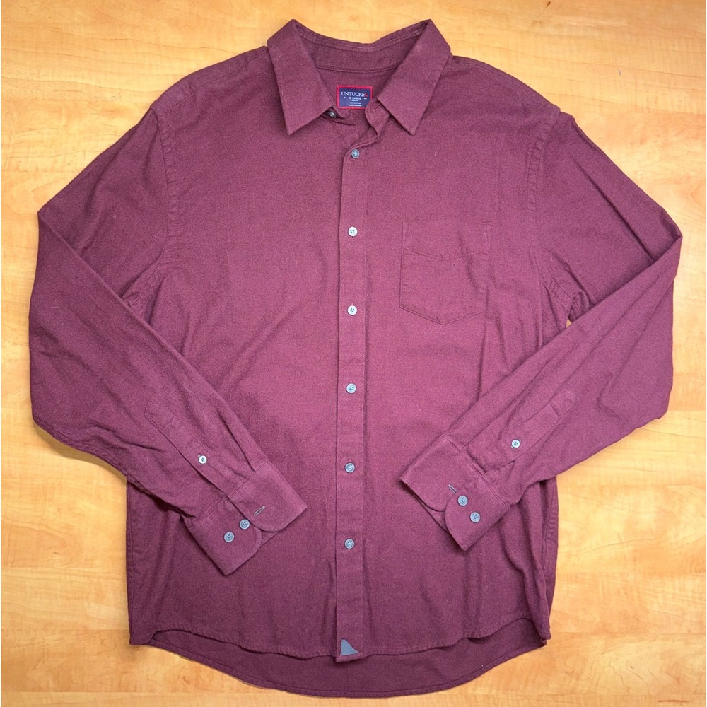 UNTUCKit Slim Fit Flannel Shirt Mens XL Burgundy Cotton Button Down Long Sleeve